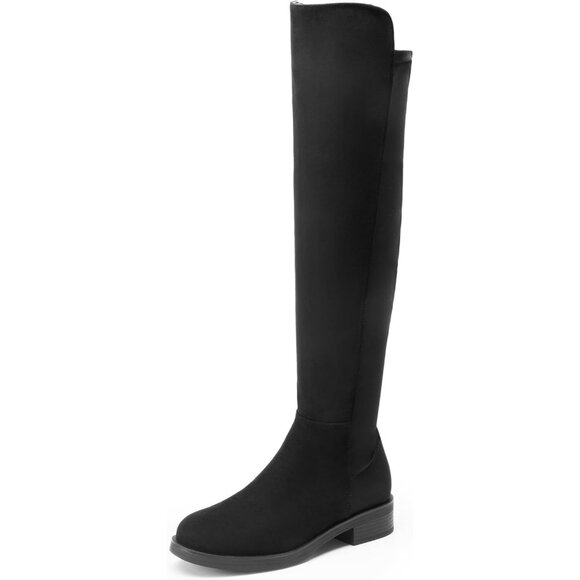 🆕Women's Black-suede Knee High Comfortable Thigh High Daily Low Flat Heel Boots - Picture 2 of 8
